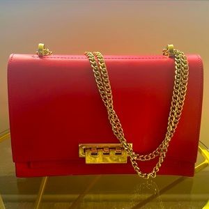 Zac Posen red shoulder bag with gold chain straps
